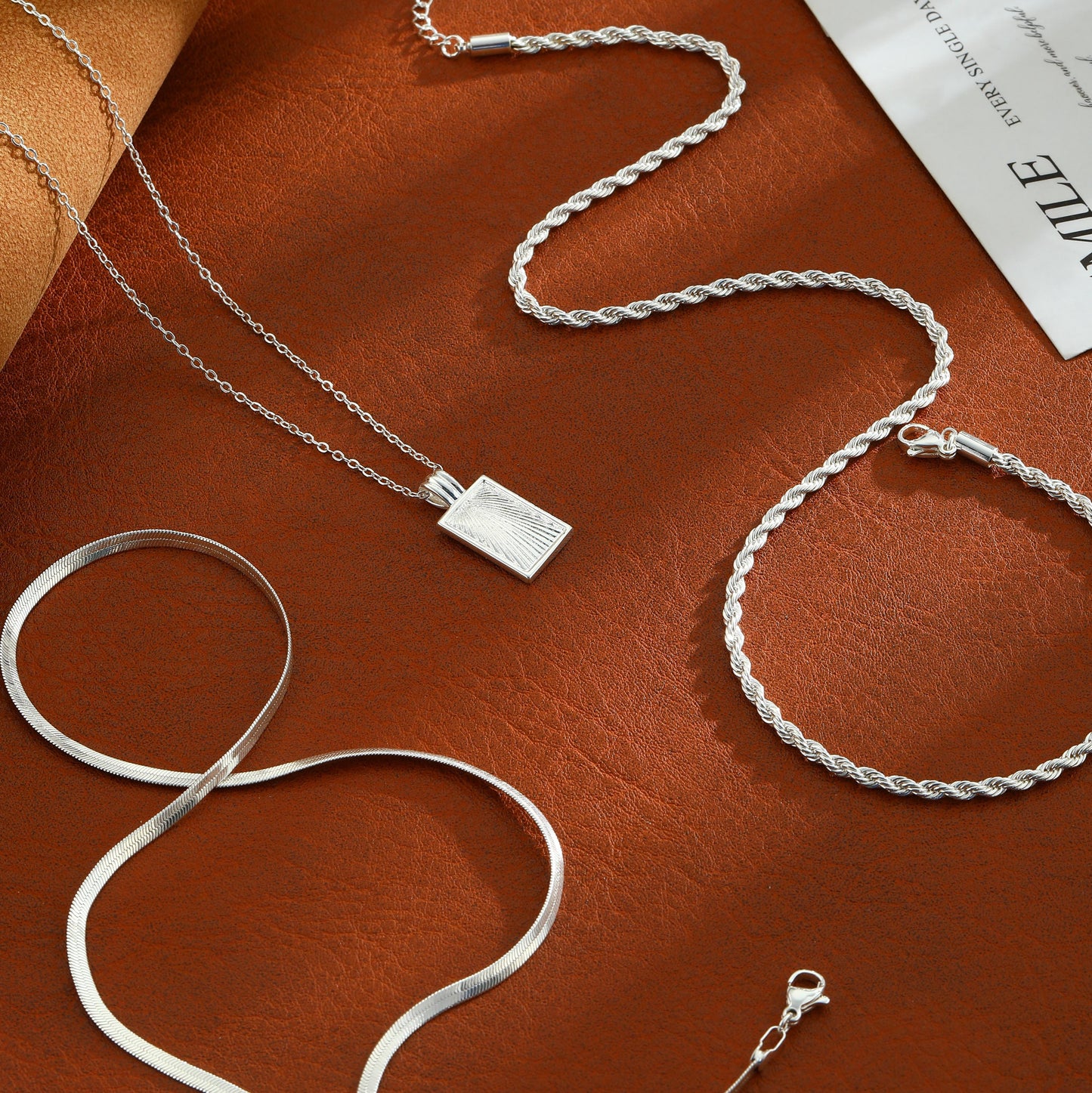 Silver Plated Necklace for Women Necklaces Dainty Layered Necklaces Simple Stackable Pendant Necklaces Herringbone Rope Chain Choker Jewelry