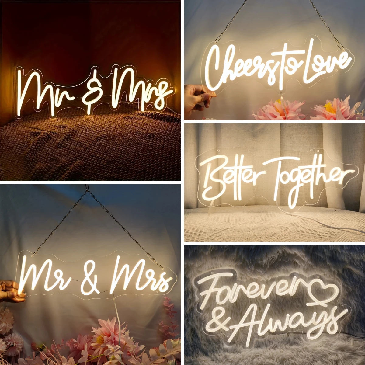 Mr and Mrs Neon Sign, Wall Decoration Light for Wedding and Engagement Decoration, Cheers to Love Neon Sign, LED Neon Signs