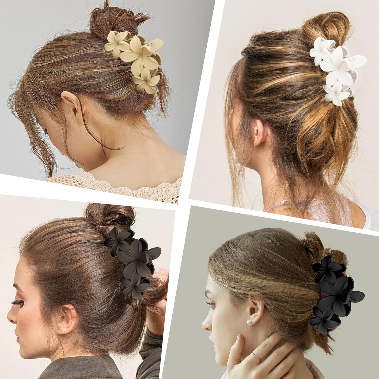 Matte Flower Hair Accessories - 4PCS Large Plumeria Hawaiian Hair Clips with Strong Hold for Women, Non-Slip and Cute