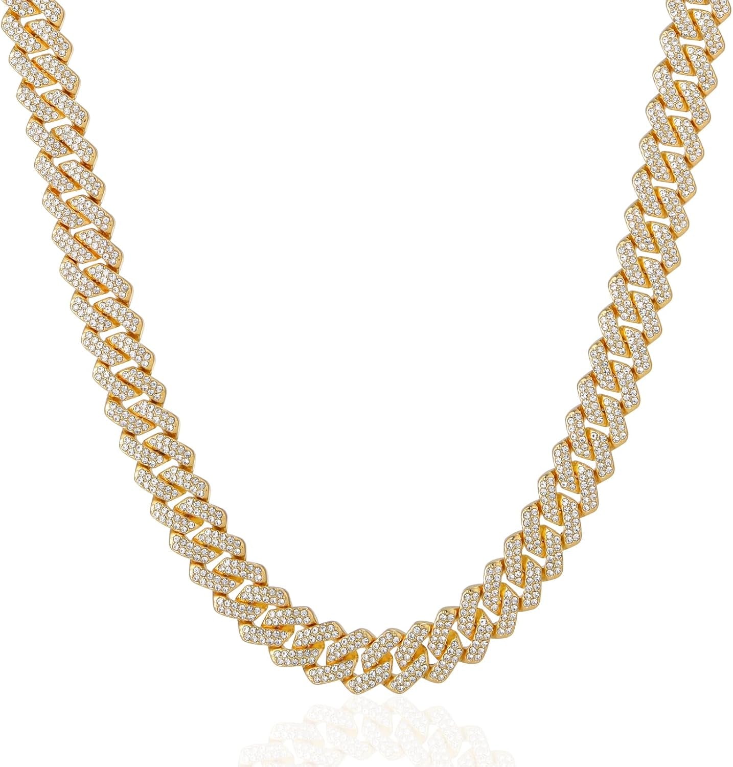 Mens Cuban Link Chain Iced Out Cuban Necklace 18K Gold & Silver Plated Chain for Men Women 14Mm Hip Hop Jewelry