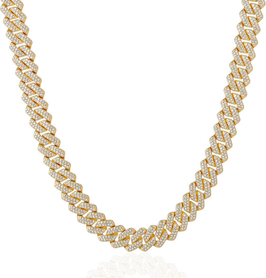 Mens Cuban Link Chain Iced Out Cuban Necklace 18K Gold & Silver Plated Chain for Men Women 14Mm Hip Hop Jewelry