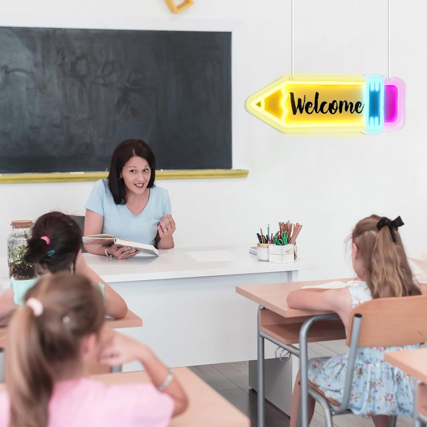 Pencil LED Neon Signs Back to School Wall Decoration 17 X 6 Inches for Back to School Classroom Study Area Library