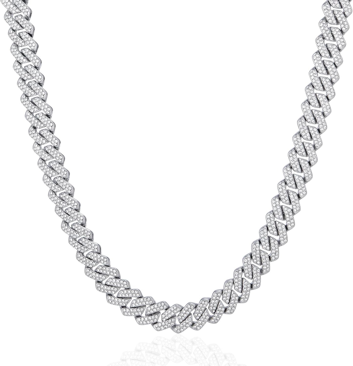 Mens Cuban Link Chain Iced Out Cuban Necklace 18K Gold & Silver Plated Chain for Men Women 14Mm Hip Hop Jewelry