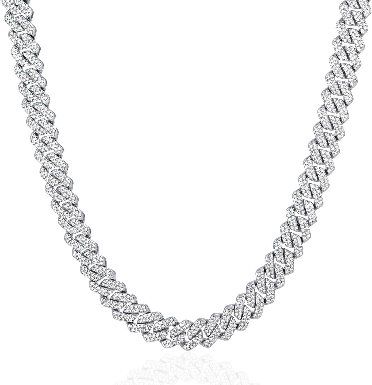 Mens Cuban Link Chain Iced Out Cuban Necklace 18K Gold & Silver Plated Chain for Men Women 14Mm Hip Hop Jewelry