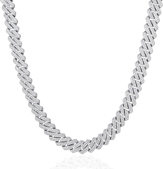Mens Cuban Link Chain Iced Out Cuban Necklace 18K Gold & Silver Plated Chain for Men Women 14Mm Hip Hop Jewelry