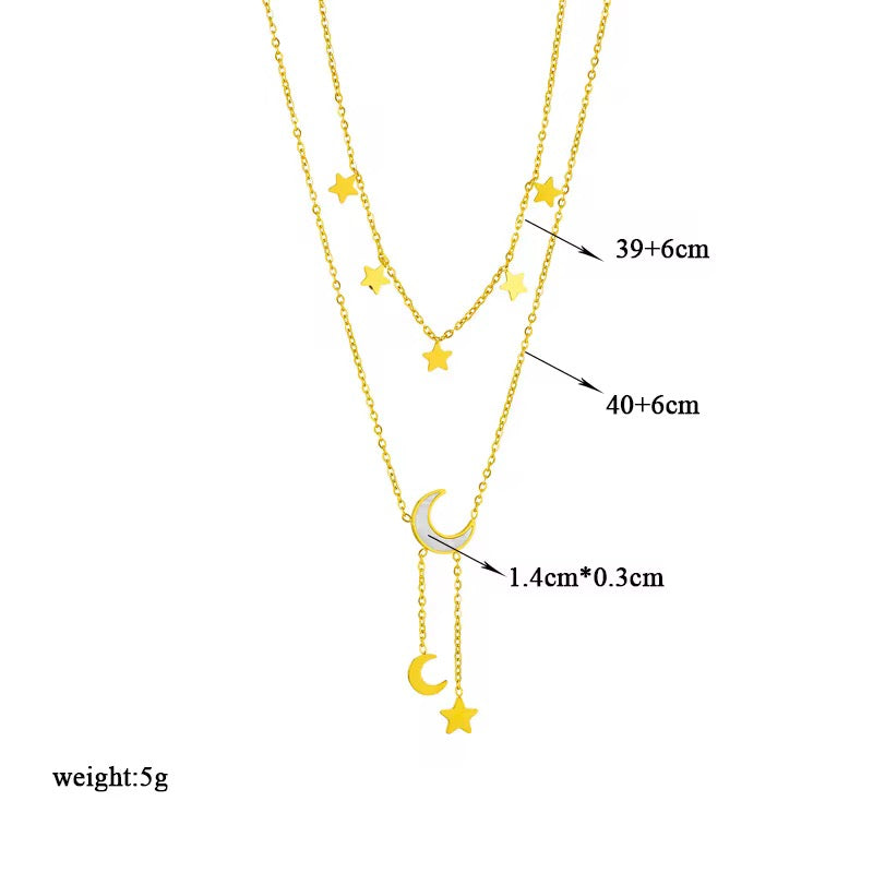 Moon and Stars Necklace Gold Layered Chain Astrology Jewelry