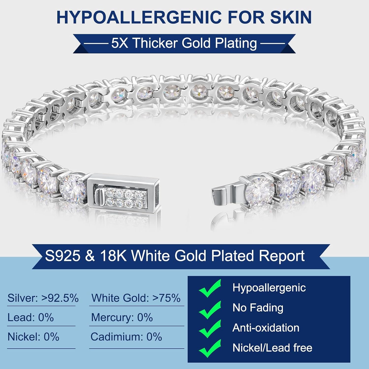 Moissanite Tennis Bracelet 5.0-21.0CT 18K Gold Plated S925 Sterling Silver Tennis Bracelet 3/4/5MM D Color VVS1 round Moissanite Bracelet for Women Men Simulated Diamonds Bracelets Jewelry Gifts