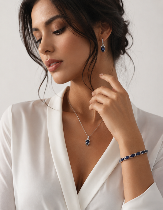 Sapphire & Opal Gemstone Bracelet — 925 Sterling Silver