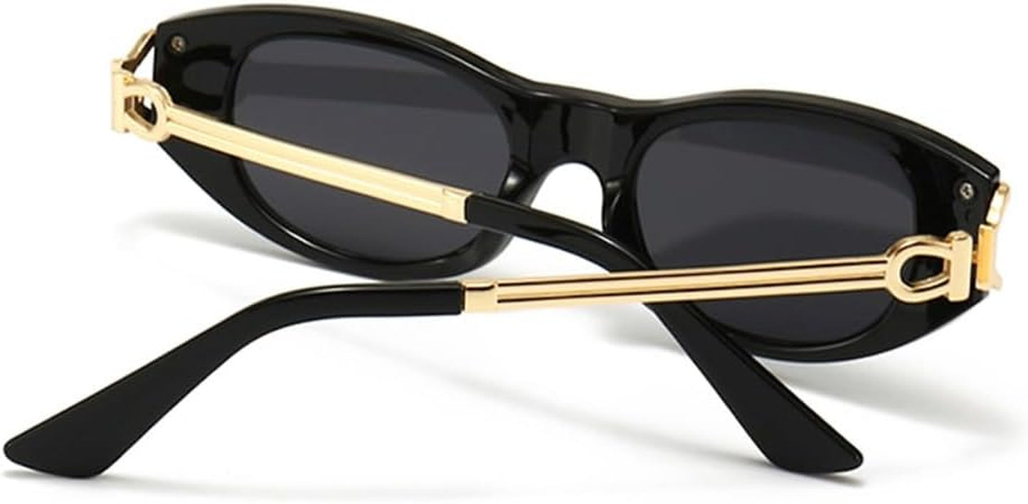 Retro Oval Sunglasses for Women 90S Classic Cat Eye Frame Sun Glasses Fashion Vintage Gold Metal Shades BS1800S
