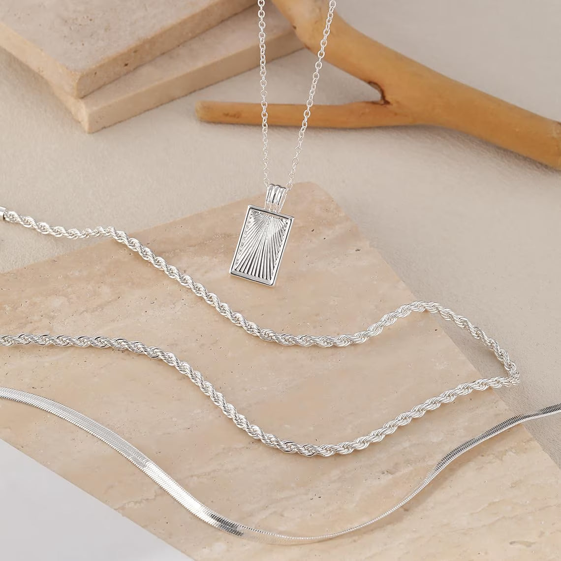 Silver Plated Necklace for Women Necklaces Dainty Layered Necklaces Simple Stackable Pendant Necklaces Herringbone Rope Chain Choker Jewelry