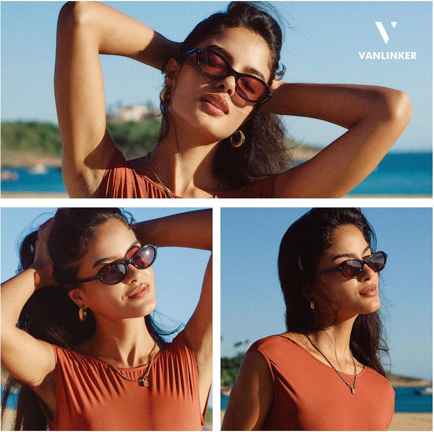 Trendy Oval Polarized Sunglasses for Women Men Small 90S Style Retro Cat Eye Frame Narrow Sleek Design VL9847
