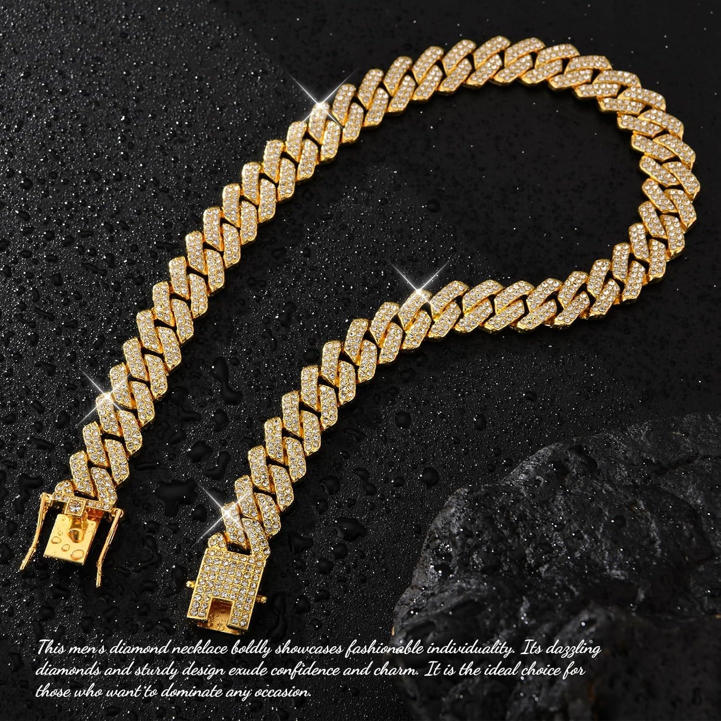 Mens Cuban Link Chain Iced Out Cuban Necklace 18K Gold & Silver Plated Chain for Men Women 14Mm Hip Hop Jewelry