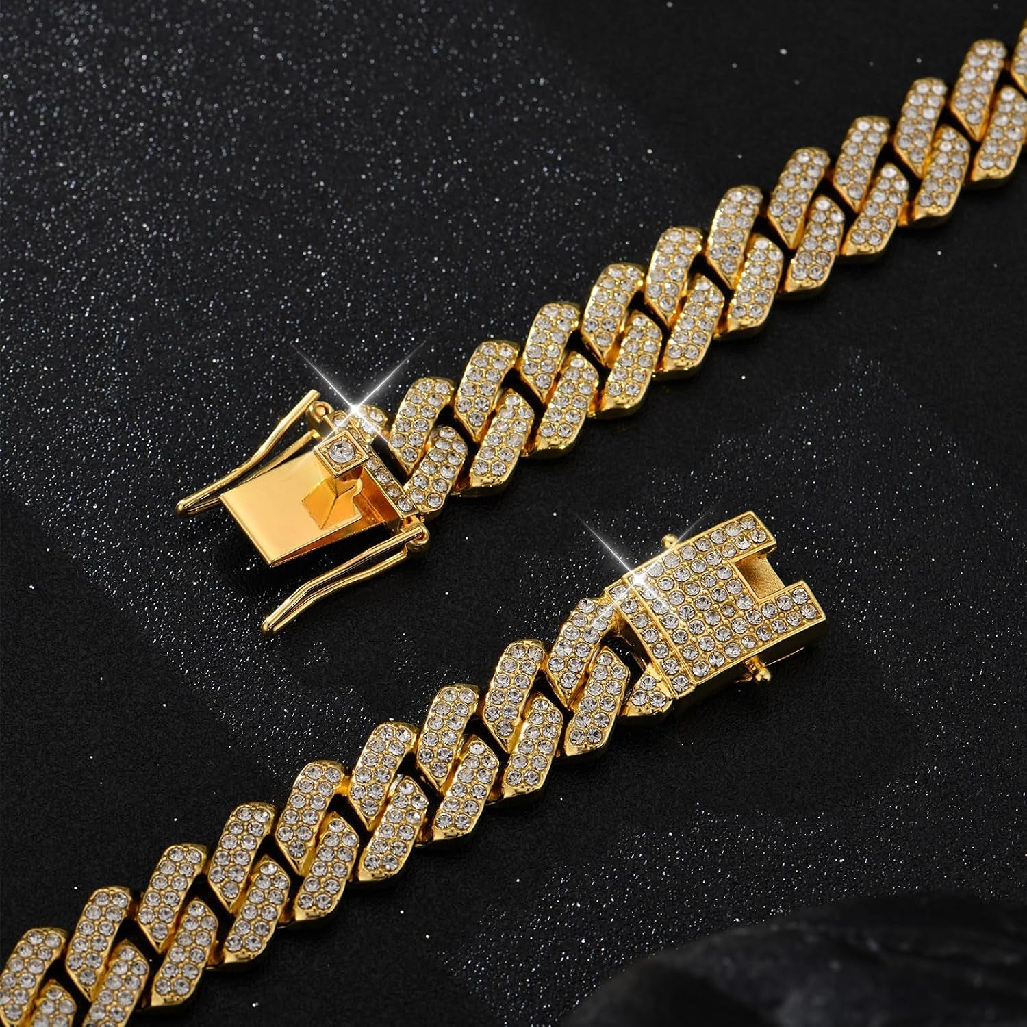 Mens Cuban Link Chain Iced Out Cuban Necklace 18K Gold & Silver Plated Chain for Men Women 14Mm Hip Hop Jewelry