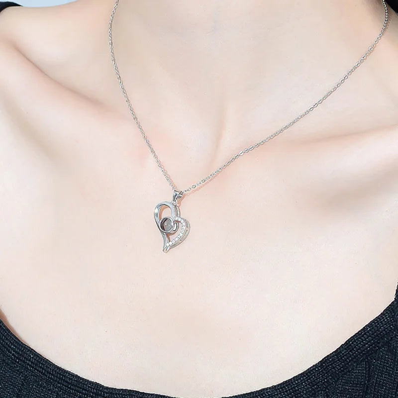Love Zircon Necklace 100 Languages I Love You Projection Pendant for Women with 9 Roses Gift Box 2023 Hot Romantic Accessories