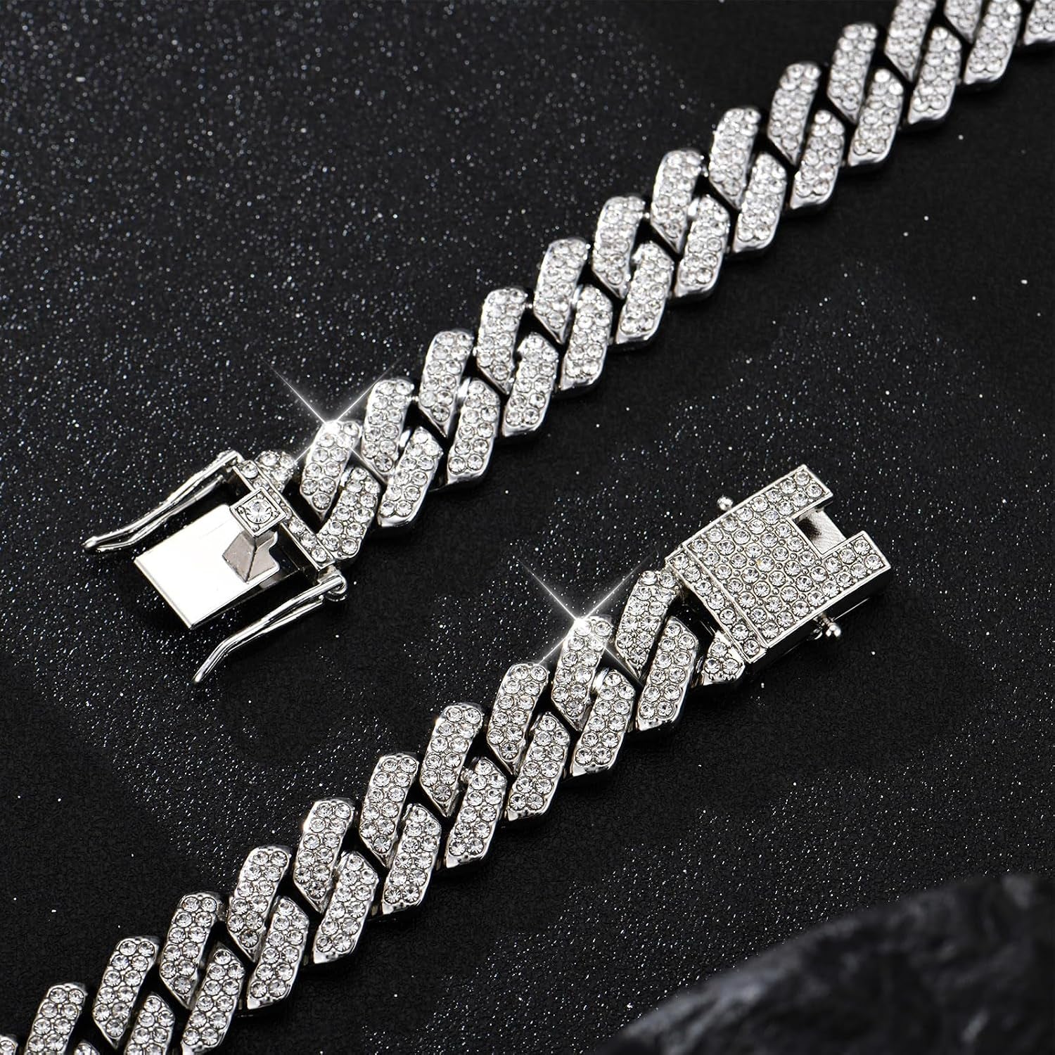 Mens Cuban Link Chain Iced Out Cuban Necklace 18K Gold & Silver Plated Chain for Men Women 14Mm Hip Hop Jewelry