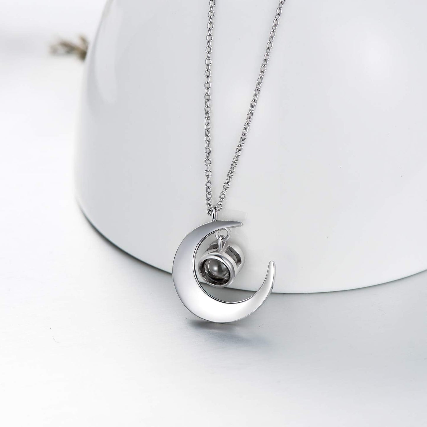 Sterling Silver Moon Necklace with I Love You in 100 Languages Projection/Personalize Photo Projection Pendant Jewelry Gifts for Wife Mom Adults
