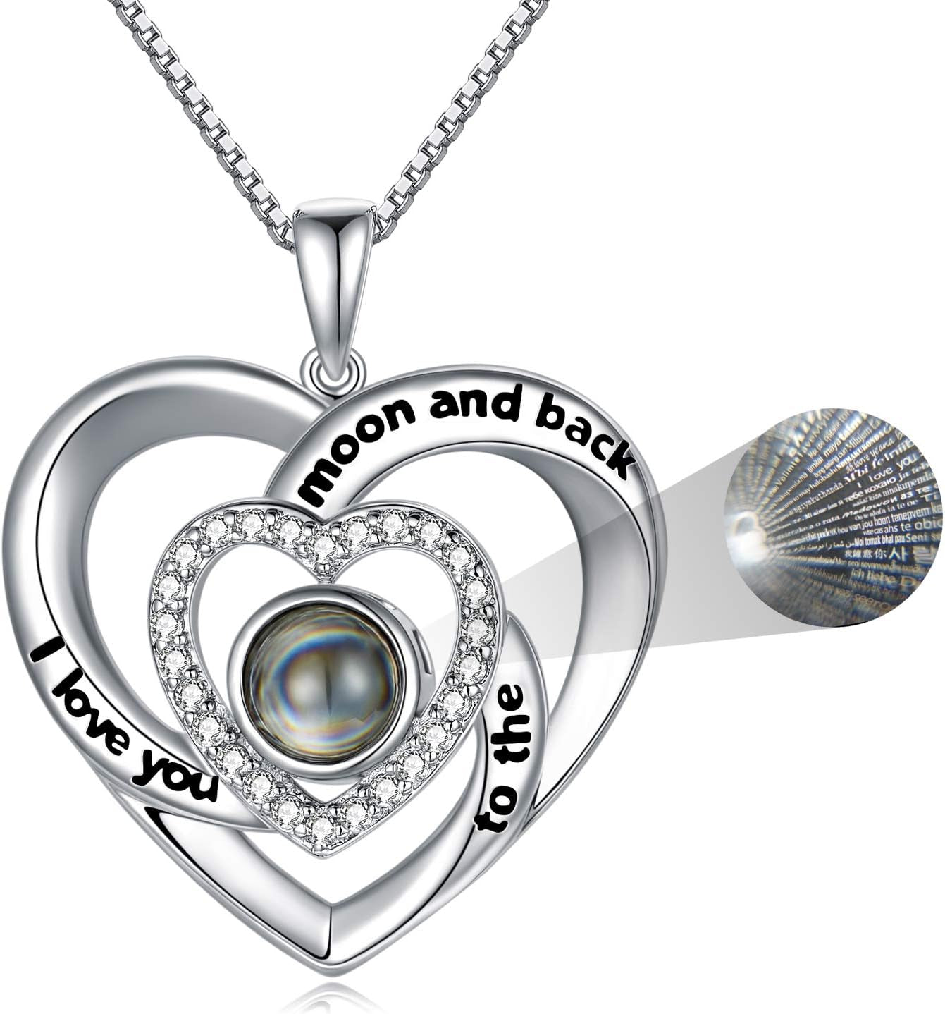 925 Sterling Silver I Love You 100 Languages Necklace I Love You Forever Infinity Heart Mom Sunflower Projection Pendant Necklace for Women Mother'S Day Gift