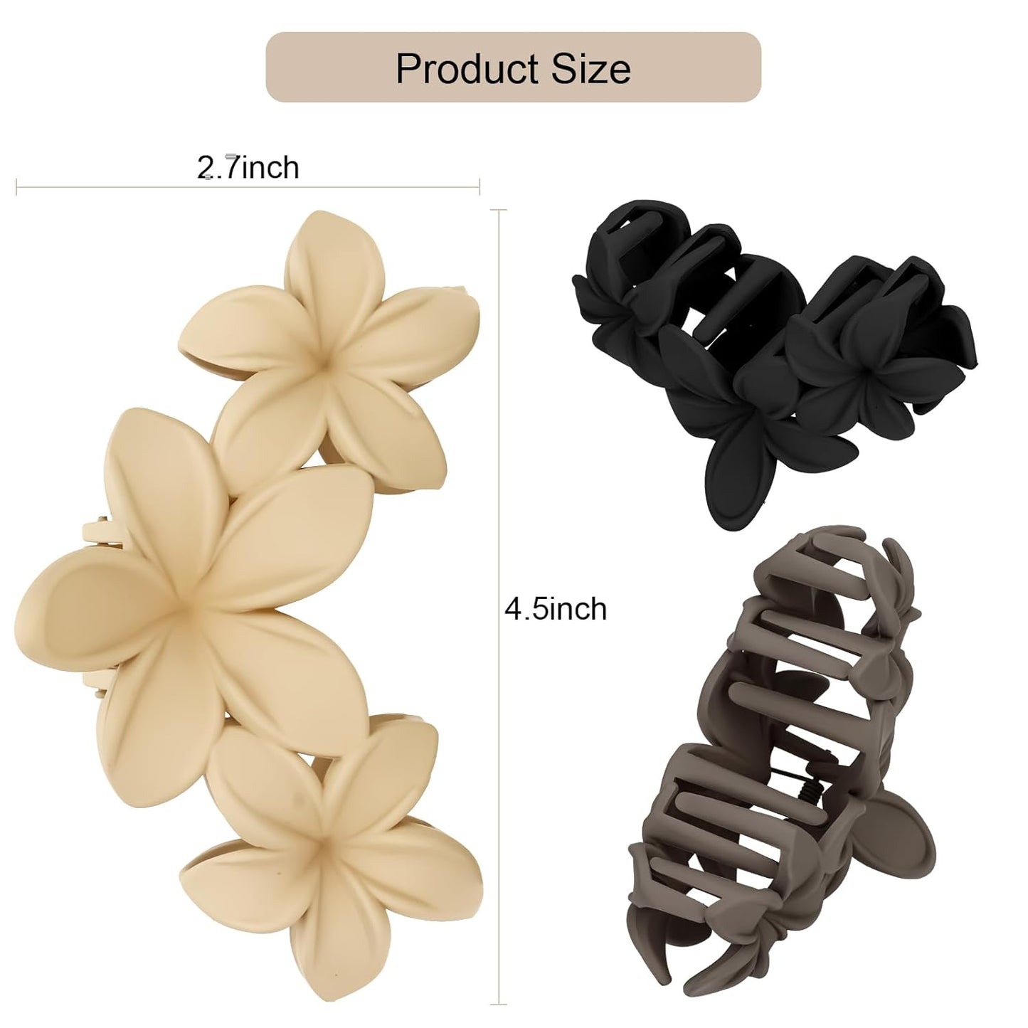 Matte Flower Hair Accessories - 4PCS Large Plumeria Hawaiian Hair Clips with Strong Hold for Women, Non-Slip and Cute