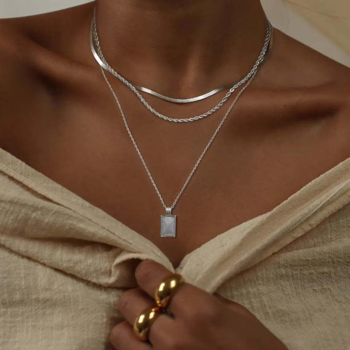 Silver Plated Necklace for Women Necklaces Dainty Layered Necklaces Simple Stackable Pendant Necklaces Herringbone Rope Chain Choker Jewelry