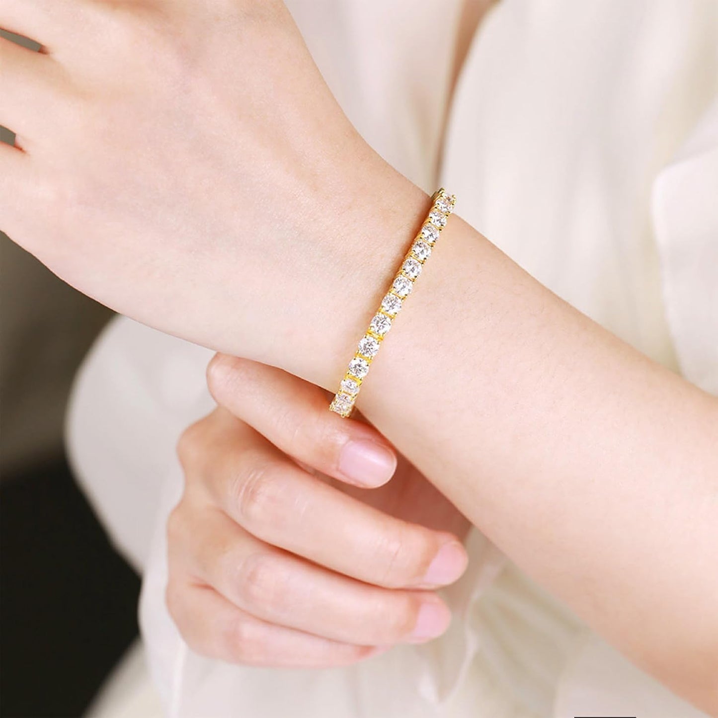 Moissanite Tennis Bracelet 925 Silver Plated 14K Gold 3-6.5Mm D Color VVS1 round Cut Moissanite Bracelets for Women Men Gift Birthday Anniversary