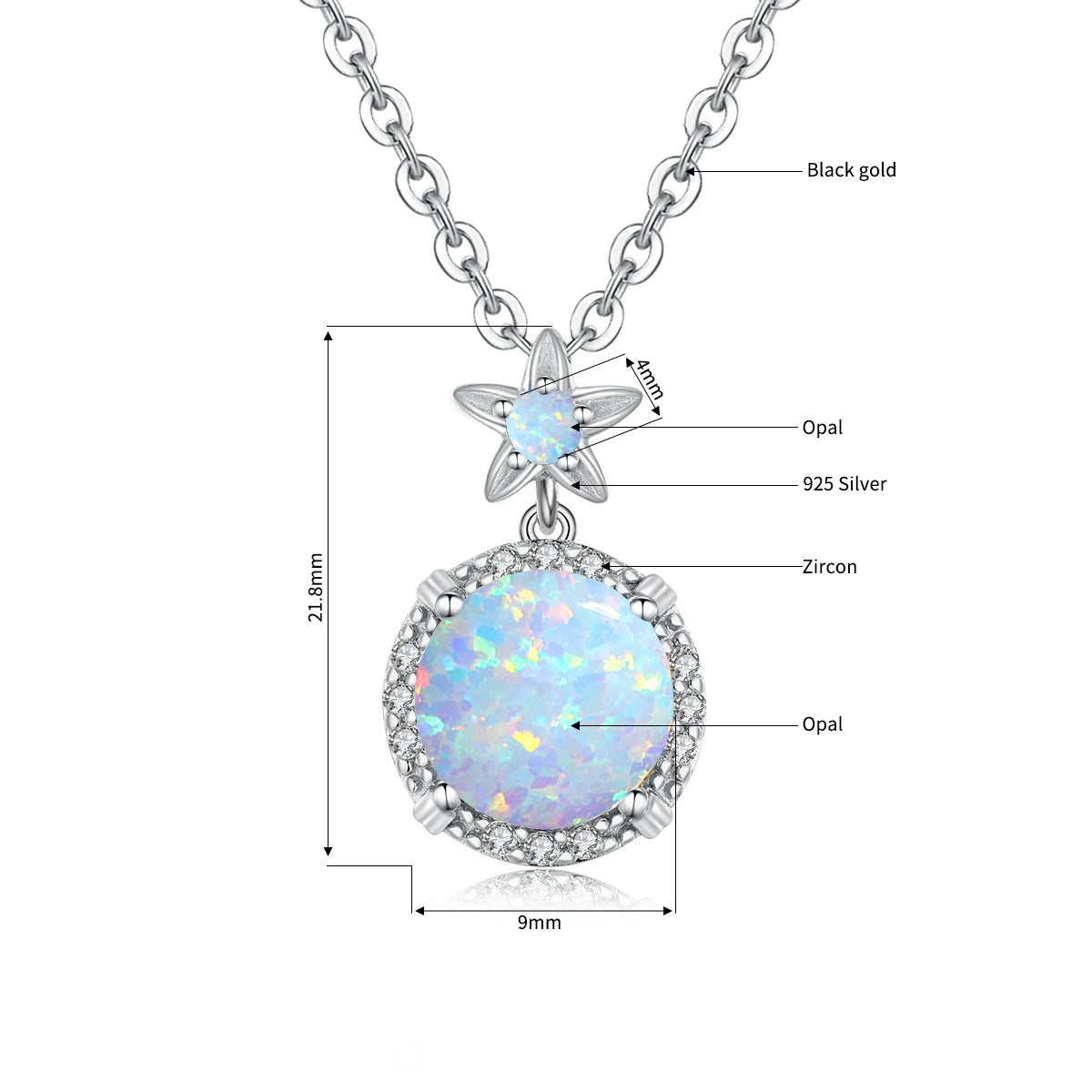 Shiny 925 Silver Necklace 9Mm round Opal Stone Pendant Beach Lover Gift Ocean Inspired Everyday Jewelry for Women Sensitive Skin