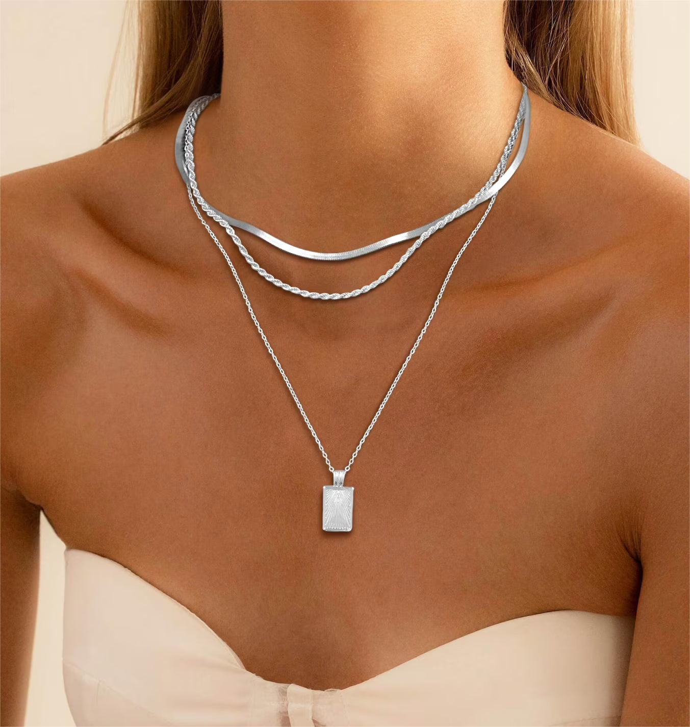 Silver Plated Necklace for Women Necklaces Dainty Layered Necklaces Simple Stackable Pendant Necklaces Herringbone Rope Chain Choker Jewelry