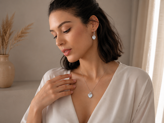 Opal Lily Heart Necklace — 925 Sterling Silver