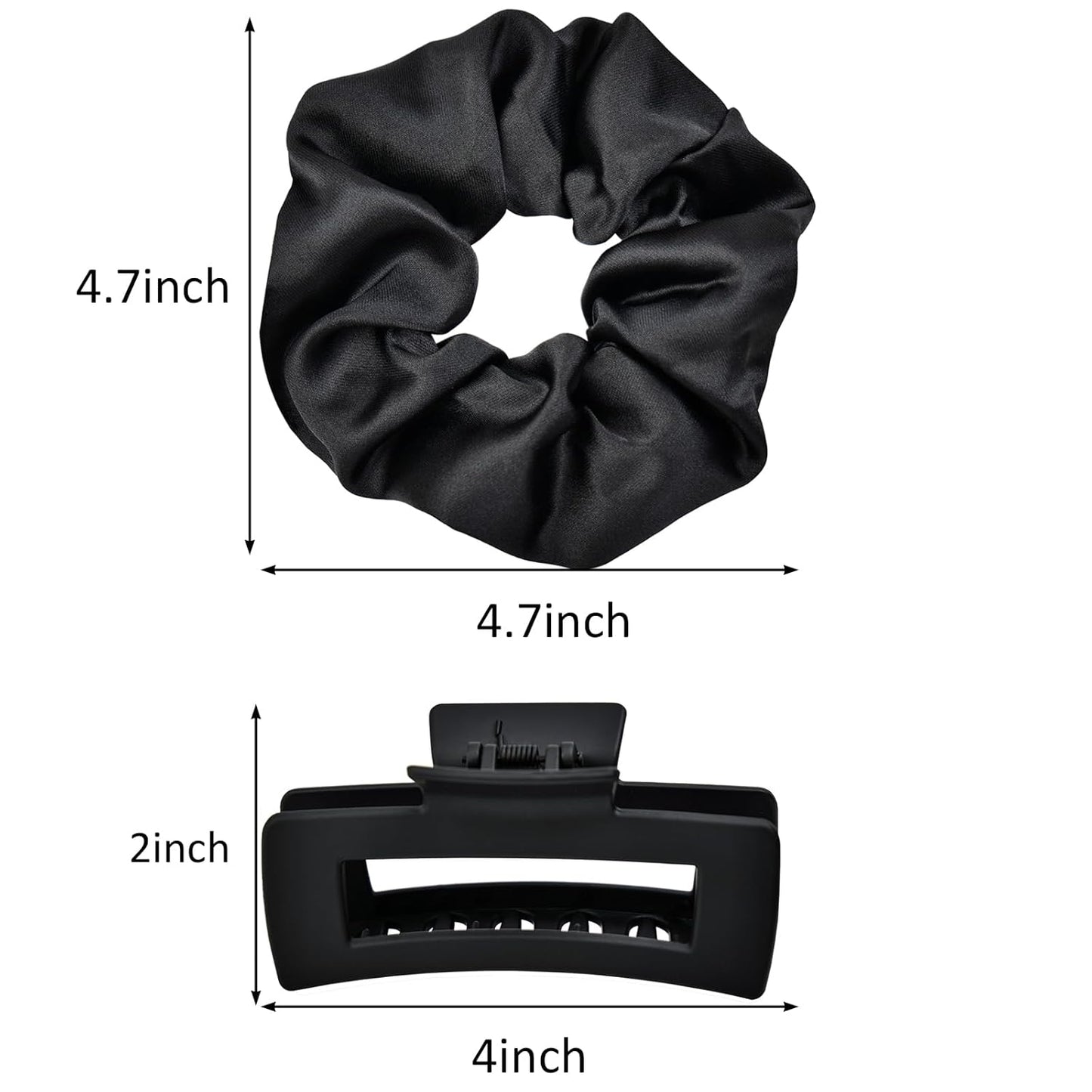 8Pcs Hair Clips and Scrunchies Set - 4 Medium Claw Clips for Women, Non-Slip Matte Hair Claws, 4 Large Satin Scrunchies, Hair Accessories Set for Thick Thin Hair, Neutral Color, Daily Use