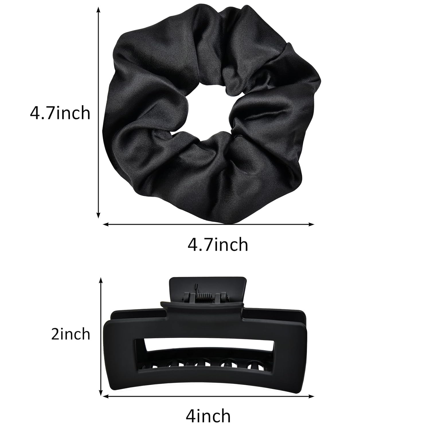 8Pcs Hair Clips and Scrunchies Set - 4 Medium Claw Clips for Women, Non-Slip Matte Hair Claws, 4 Large Satin Scrunchies, Hair Accessories Set for Thick Thin Hair, Neutral Color, Daily Use