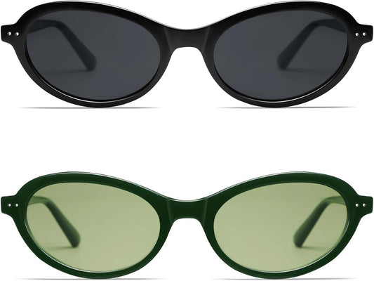 Trendy Oval Polarized Sunglasses for Women Men Small 90S Style Retro Cat Eye Frame Narrow Sleek Design VL9847