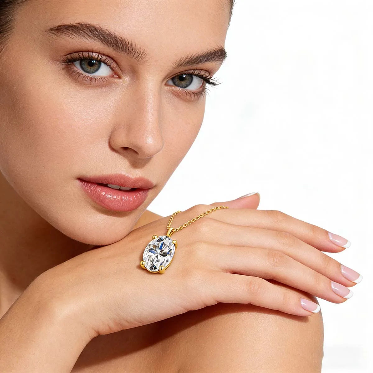 Classic 1-2Ct D Moissanite Solitaire Drop Necklace Diamond Stud Earrings for Women Real 14K Gold Oval Moissanite Pendant Chain