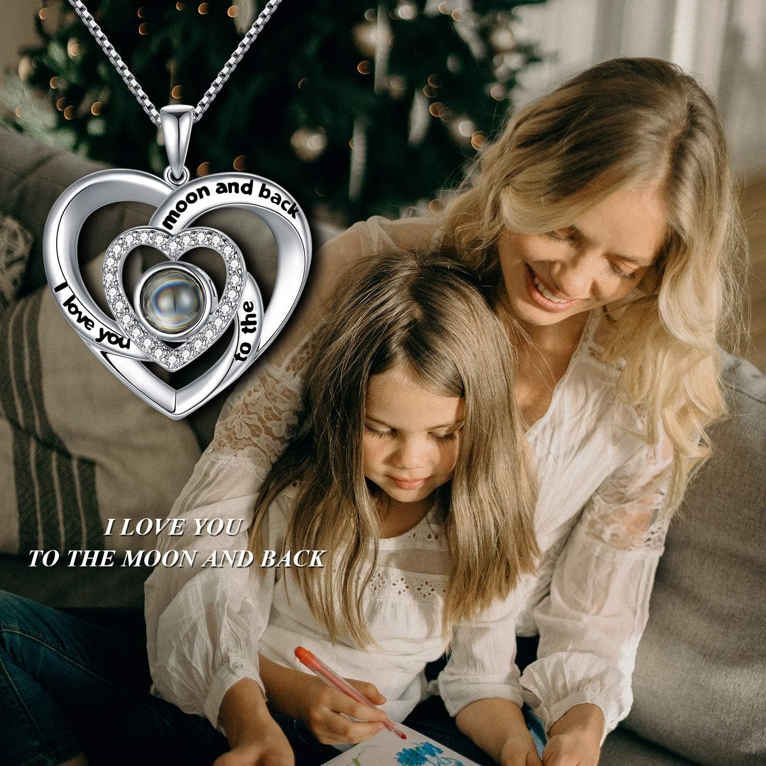 925 Sterling Silver I Love You 100 Languages Necklace I Love You Forever Infinity Heart Mom Sunflower Projection Pendant Necklace for Women Mother'S Day Gift