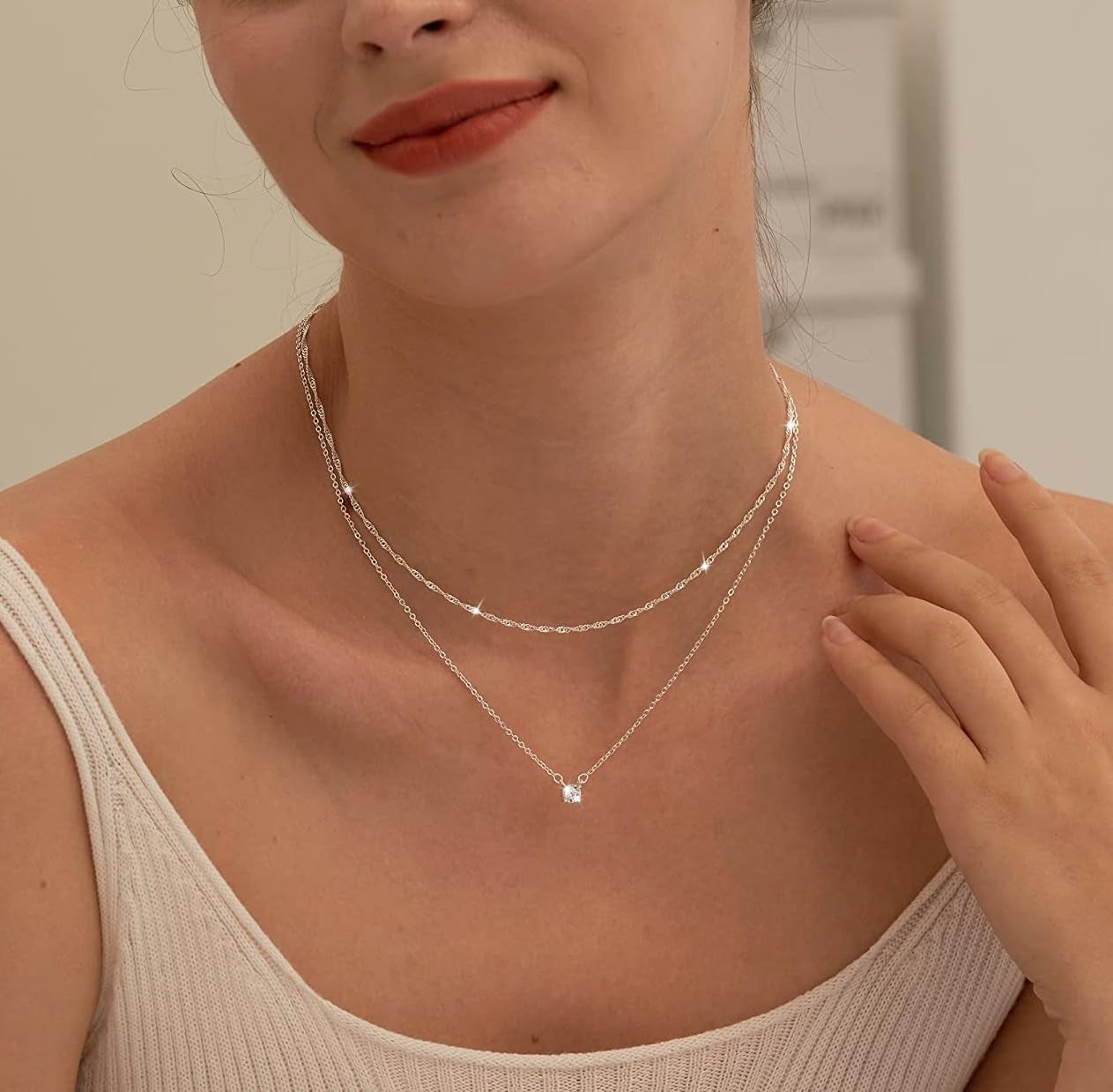 Gold Chain Necklace for Women, 14K Gold Plated Thin Beaded Wave Box Chain Necklace Dainty Simple Layered Choker Minimalist Link Chain Trendy Jewelry for Women