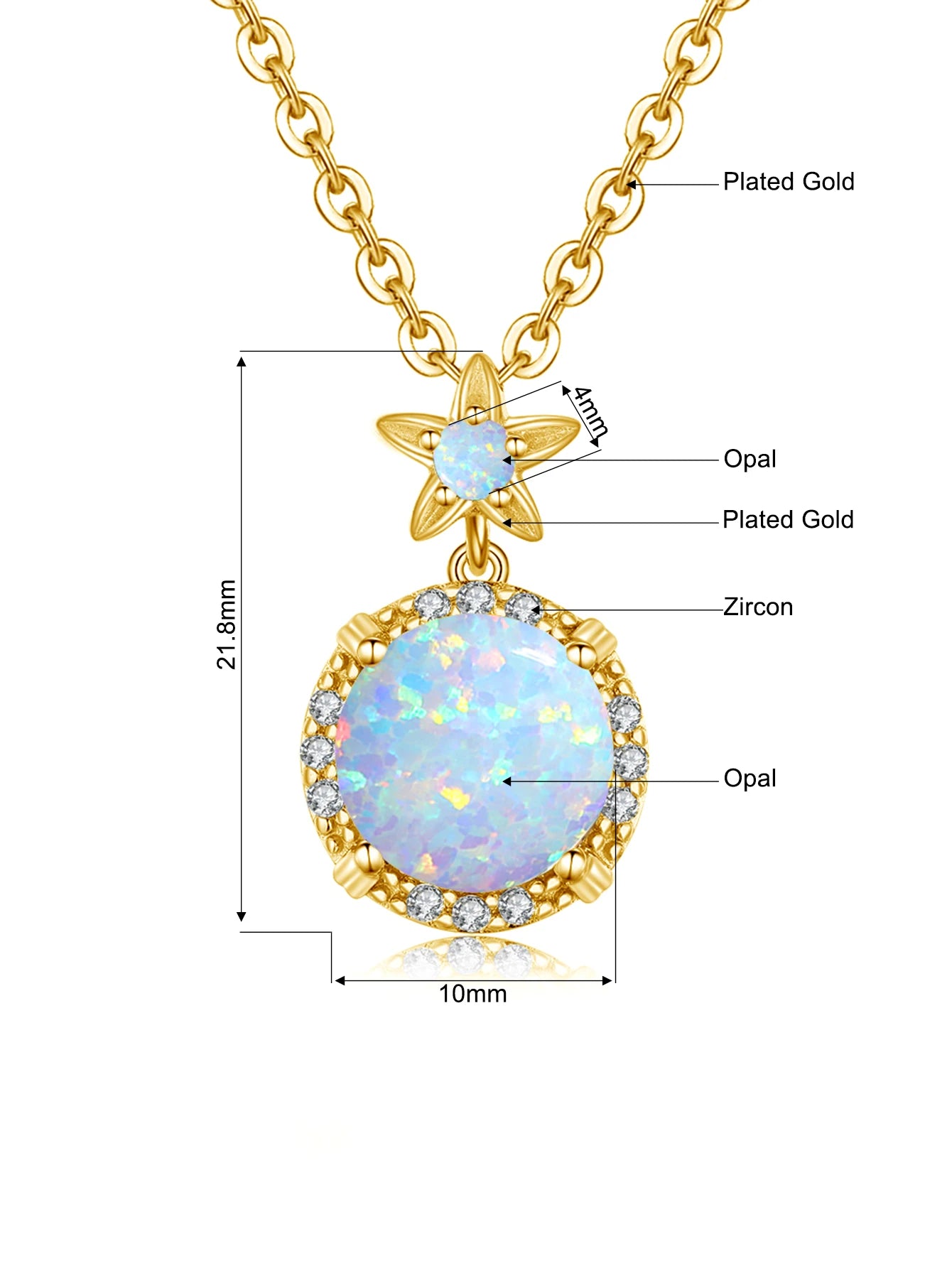 Shiny 925 Silver Necklace 9Mm round Opal Stone Pendant Beach Lover Gift Ocean Inspired Everyday Jewelry for Women Sensitive Skin