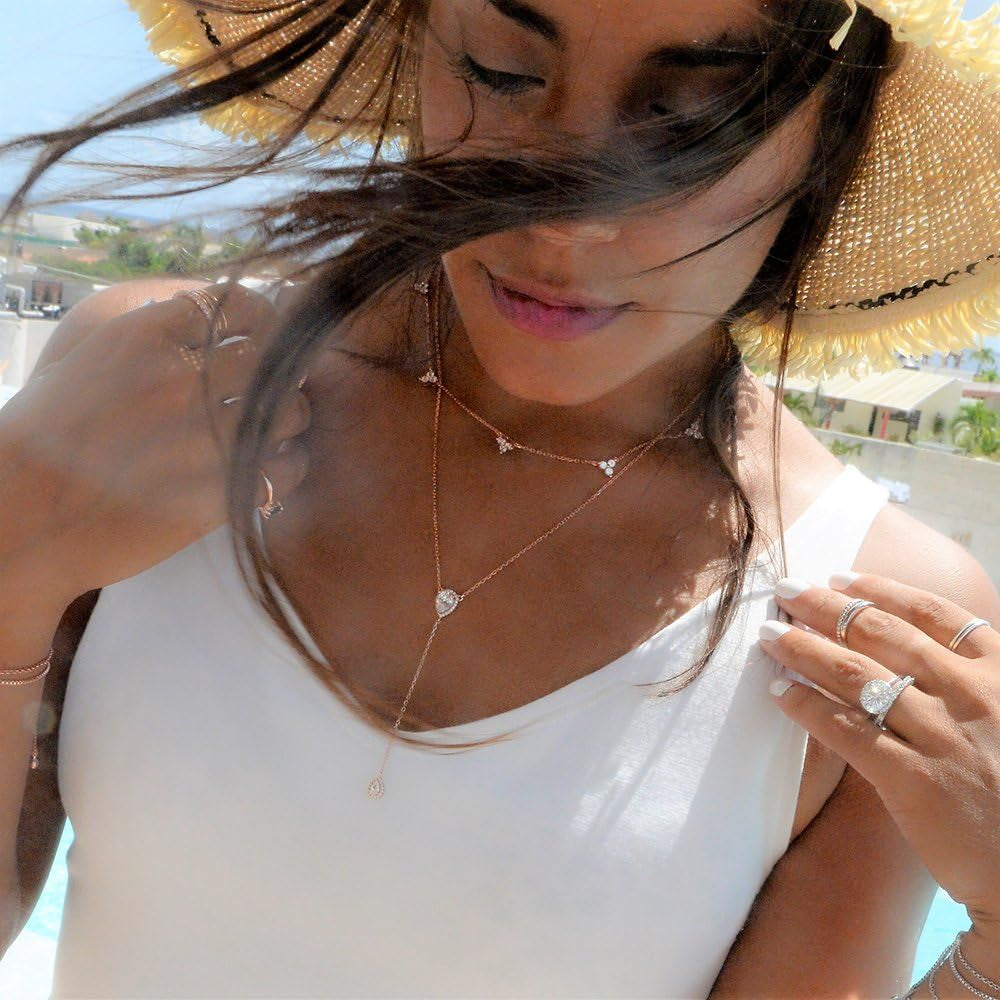 CZ Pear Drop Lariat Necklace 16" with 2.75" Y Drop Adjustable, 3 Colors Available