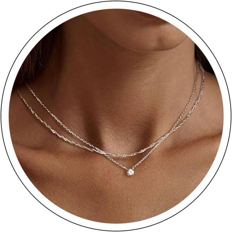 Gold Chain Necklace for Women, 14K Gold Plated Thin Beaded Wave Box Chain Necklace Dainty Simple Layered Choker Minimalist Link Chain Trendy Jewelry for Women
