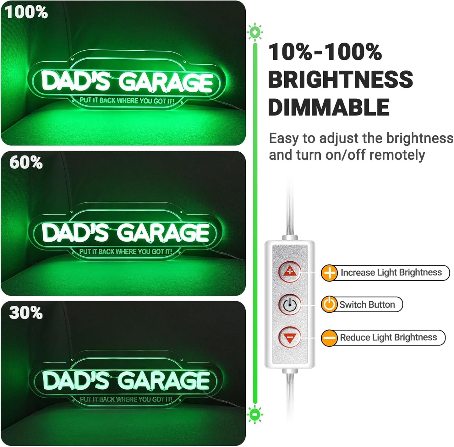 Green Dad’S Garage Neon Sign, Dimmable Handmade Acrylic Garage LED Light Sign, Put It Back Where You Got It 3D Garage Neon Signs Wall Decor, Birthday Father’S Day Gift for Dad Men 16 X 4.9 In