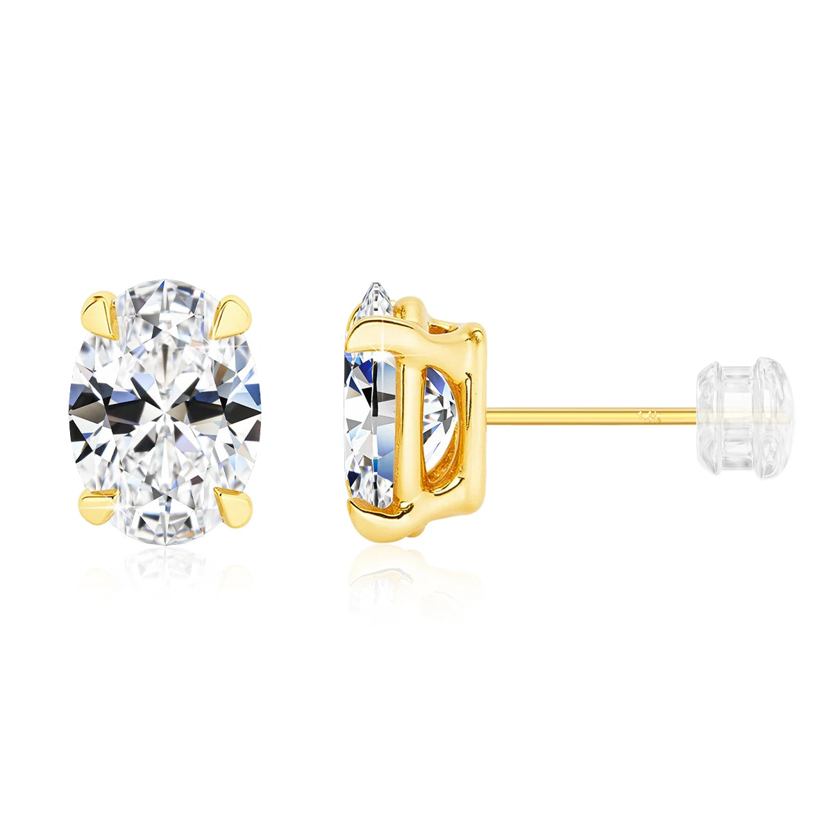 Classic 1-2Ct D Moissanite Solitaire Drop Necklace Diamond Stud Earrings for Women Real 14K Gold Oval Moissanite Pendant Chain