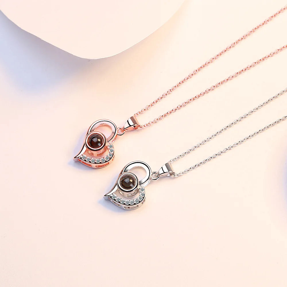 Love Zircon Necklace 100 Languages I Love You Projection Pendant for Women with 9 Roses Gift Box 2023 Hot Romantic Accessories