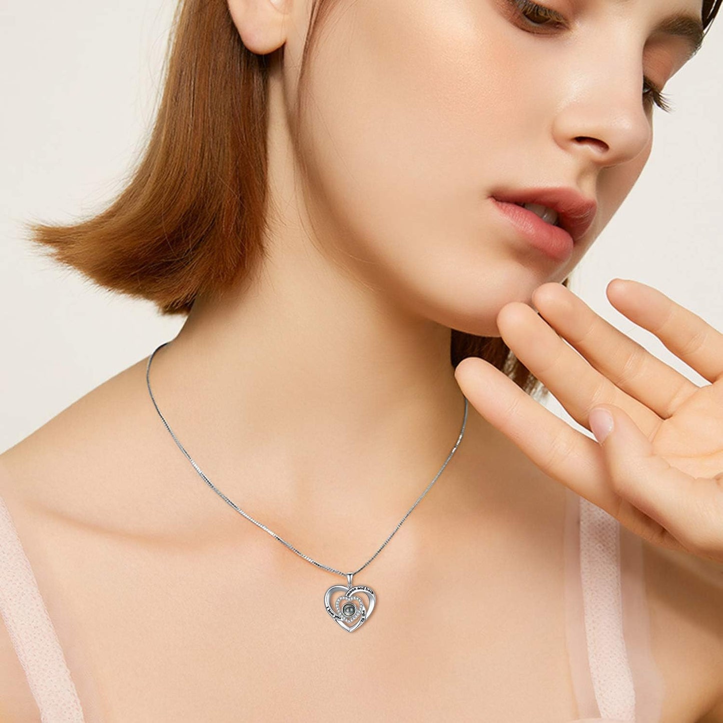 925 Sterling Silver I Love You 100 Languages Necklace I Love You Forever Infinity Heart Mom Sunflower Projection Pendant Necklace for Women Mother'S Day Gift
