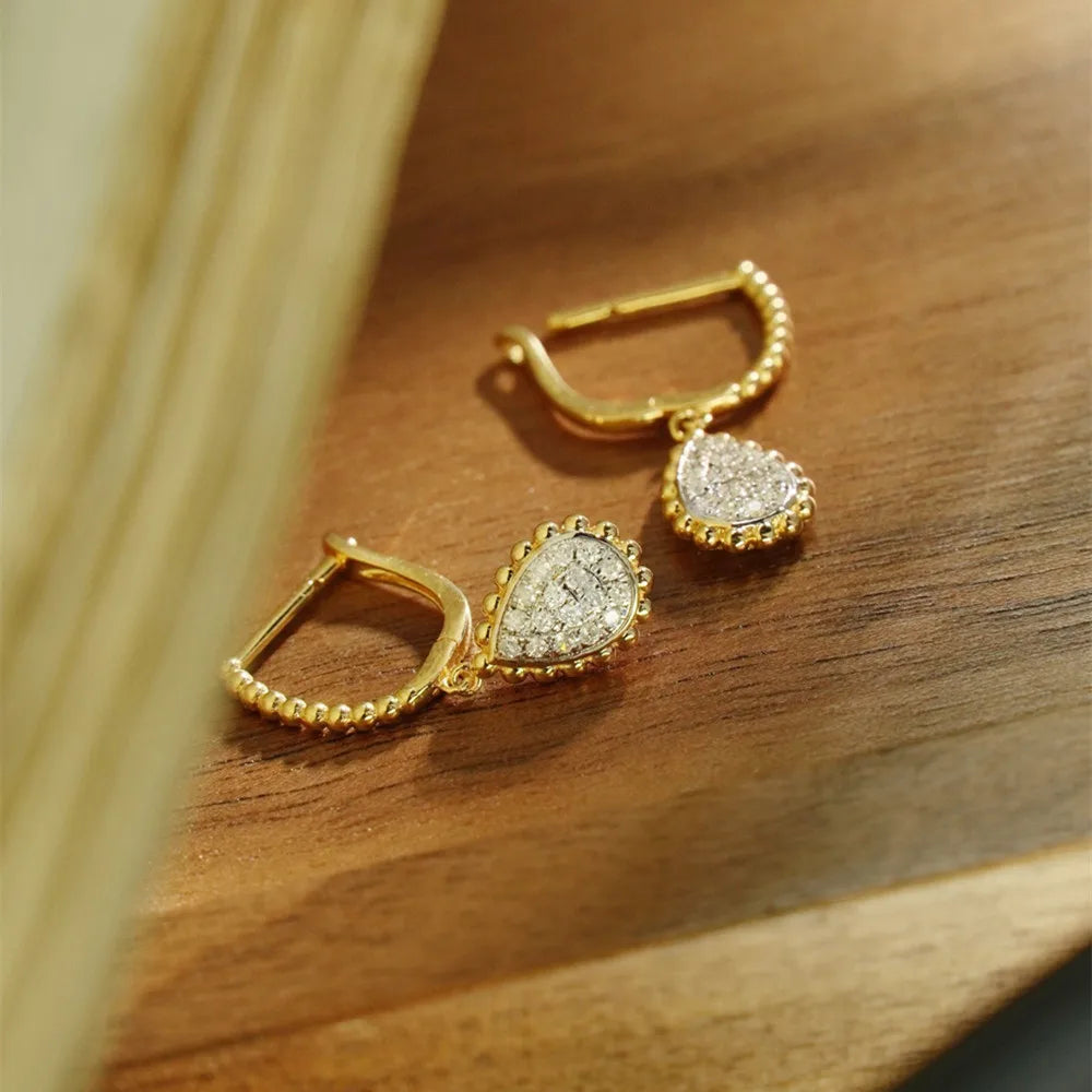 Shelly Vintage Real 18K Solid Yellow Gold AU750 Jewelry Natural Diamonds Water Drop Design Drop Earrings for Women Party Gift