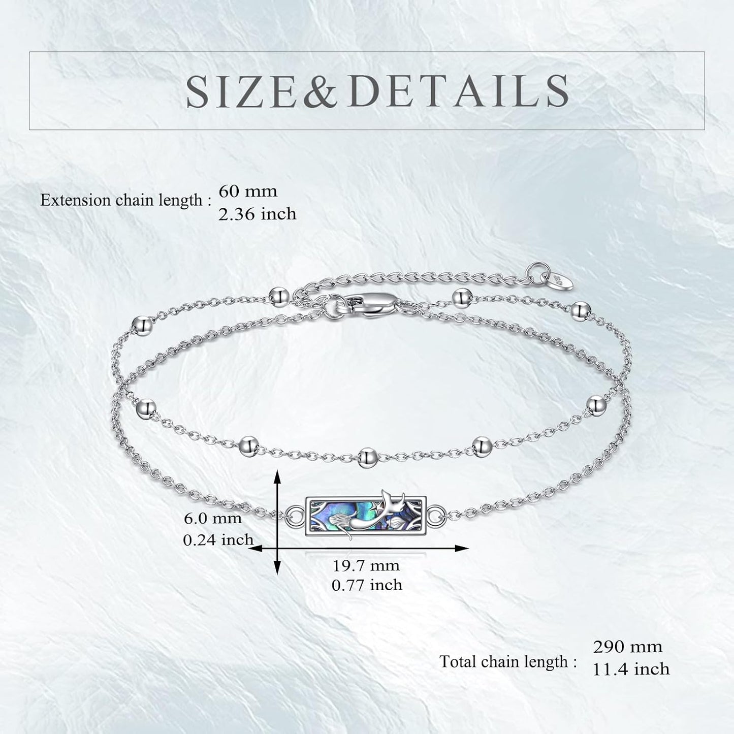 Mermaid Anklet 925 Sterling Silver Abalone Shell Ocean Jewelry Gifts for Women Mother Friends