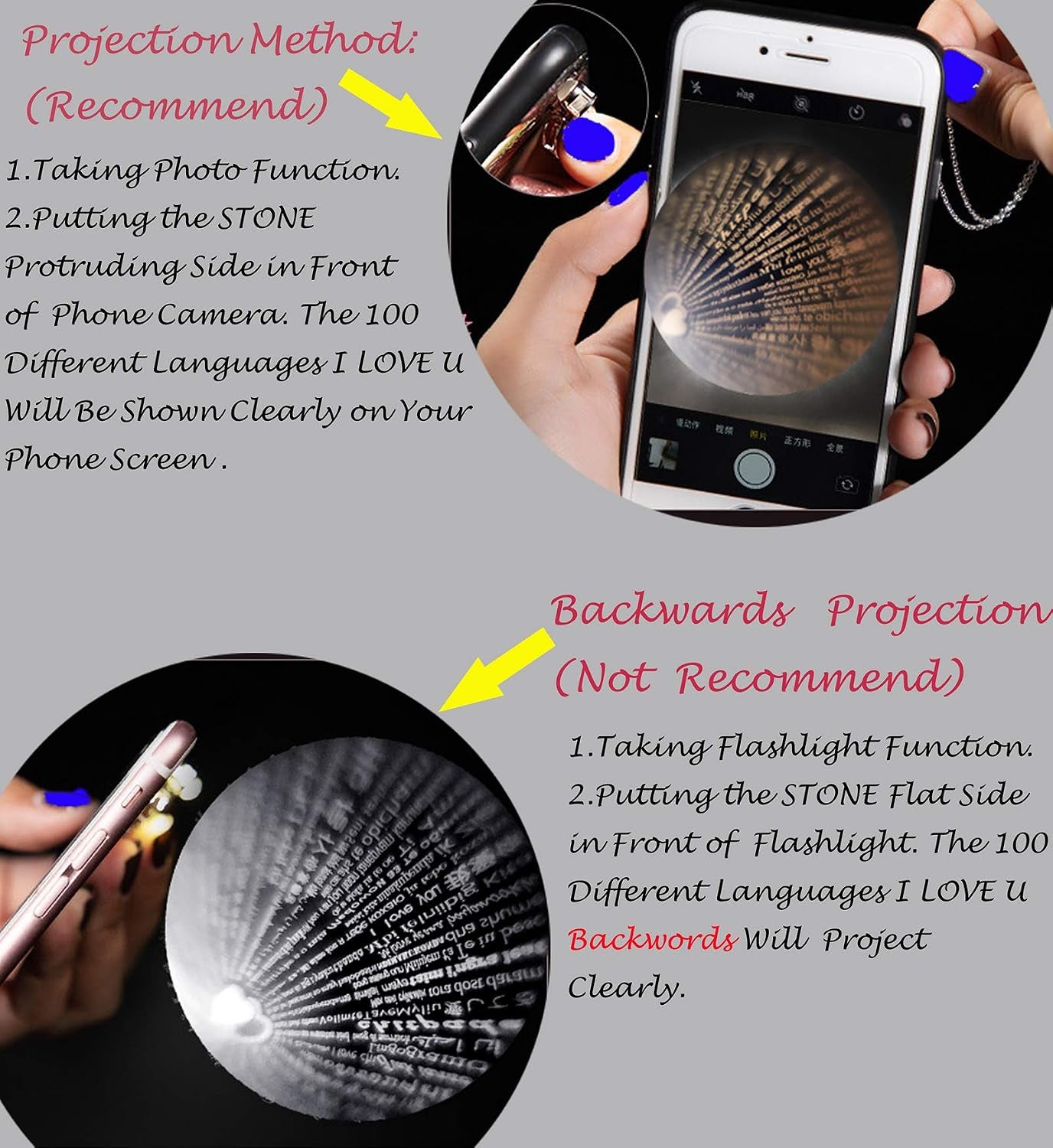 Gold Plated 100 Languages I Love You Memory Necklace Projection Pendant Necklace for Women Silver Tone