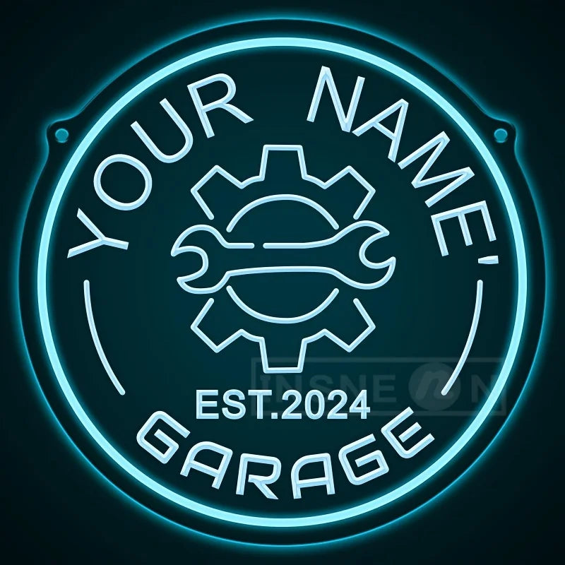 Custom Your Name Neon Garage Sign Gear Design USB Adjustable Brightness LED Wall Decor Auto Enthusiasts Parties Garage Decor