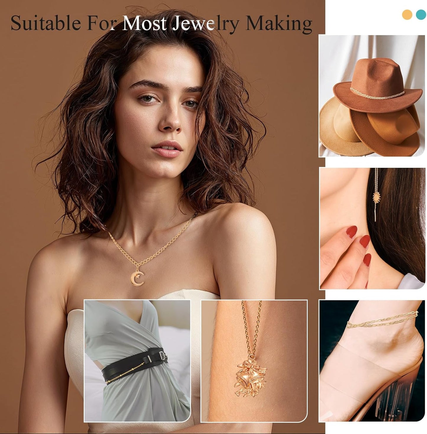 16.4 FT Gold Chain for Jewelry Making, Jewelry Making Chains Kit with Jump Rings/Lobster Clasps/Connectors/Charms/Pliers, Stainless Steel Necklace Chains for DIY Craft