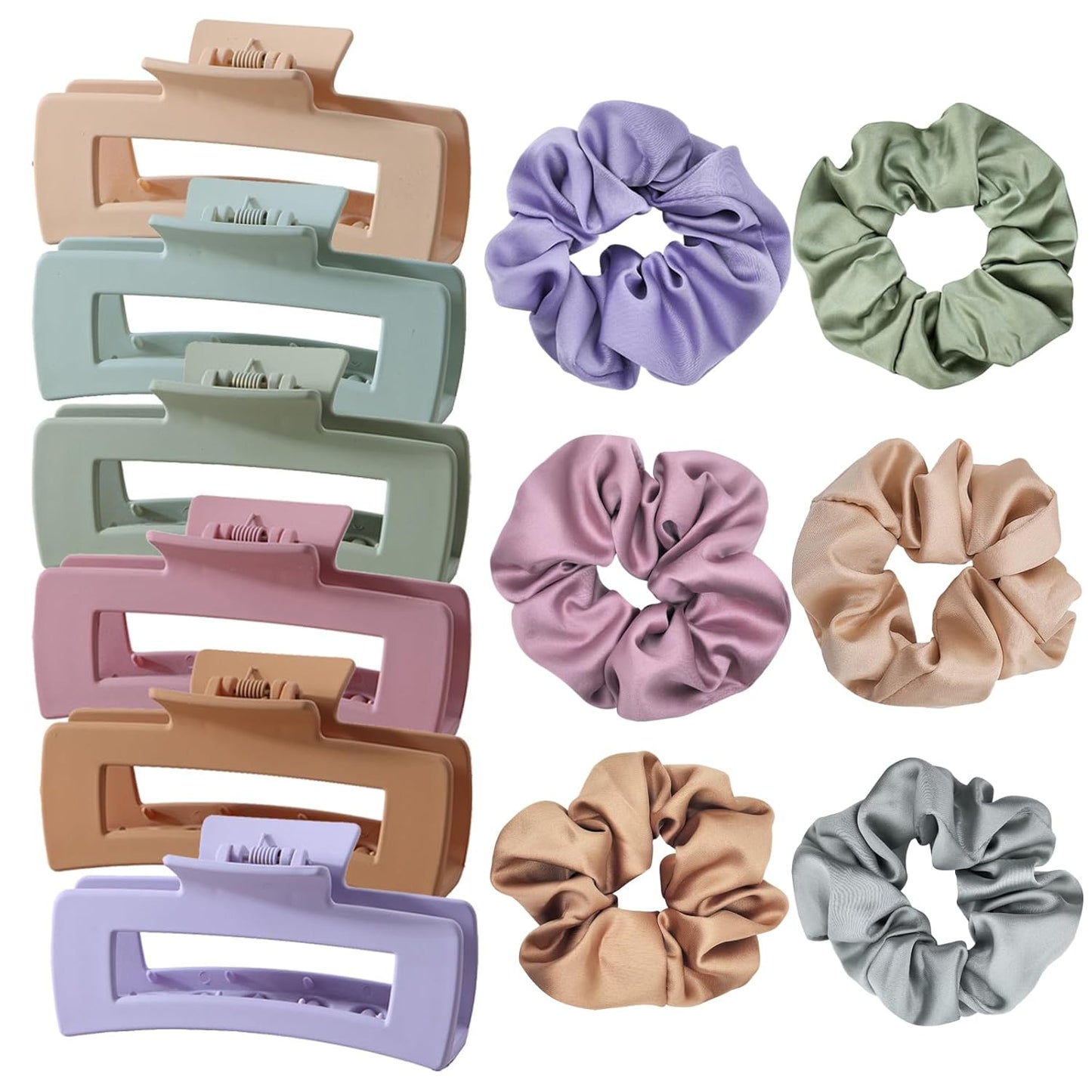 12 Pack Hair Clips Satin Scrunchies for Women Set Medium Matte Claw Clips for Women and Girls Thin Thick Curly Hair No Damage Hair Accessories
