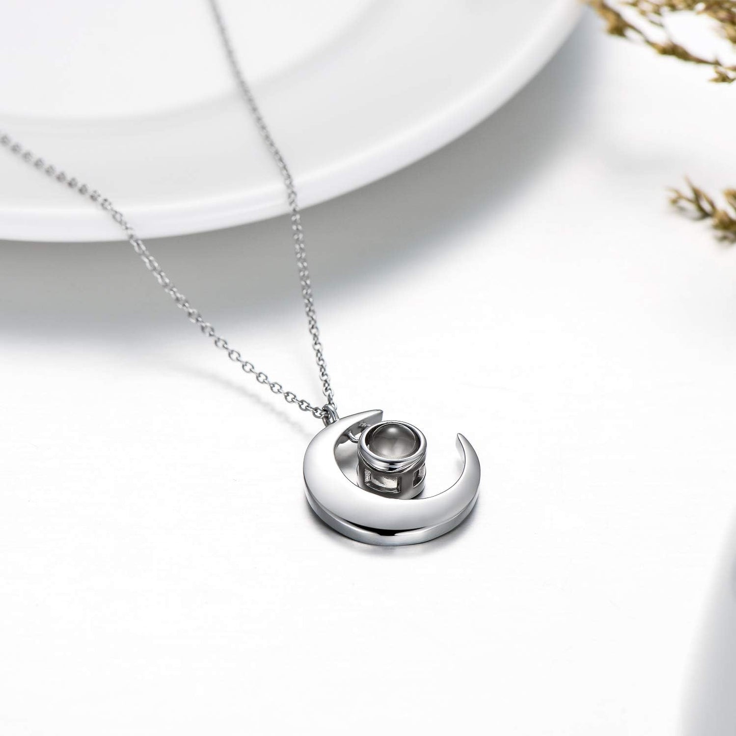 Sterling Silver Moon Necklace with I Love You in 100 Languages Projection/Personalize Photo Projection Pendant Jewelry Gifts for Wife Mom Adults
