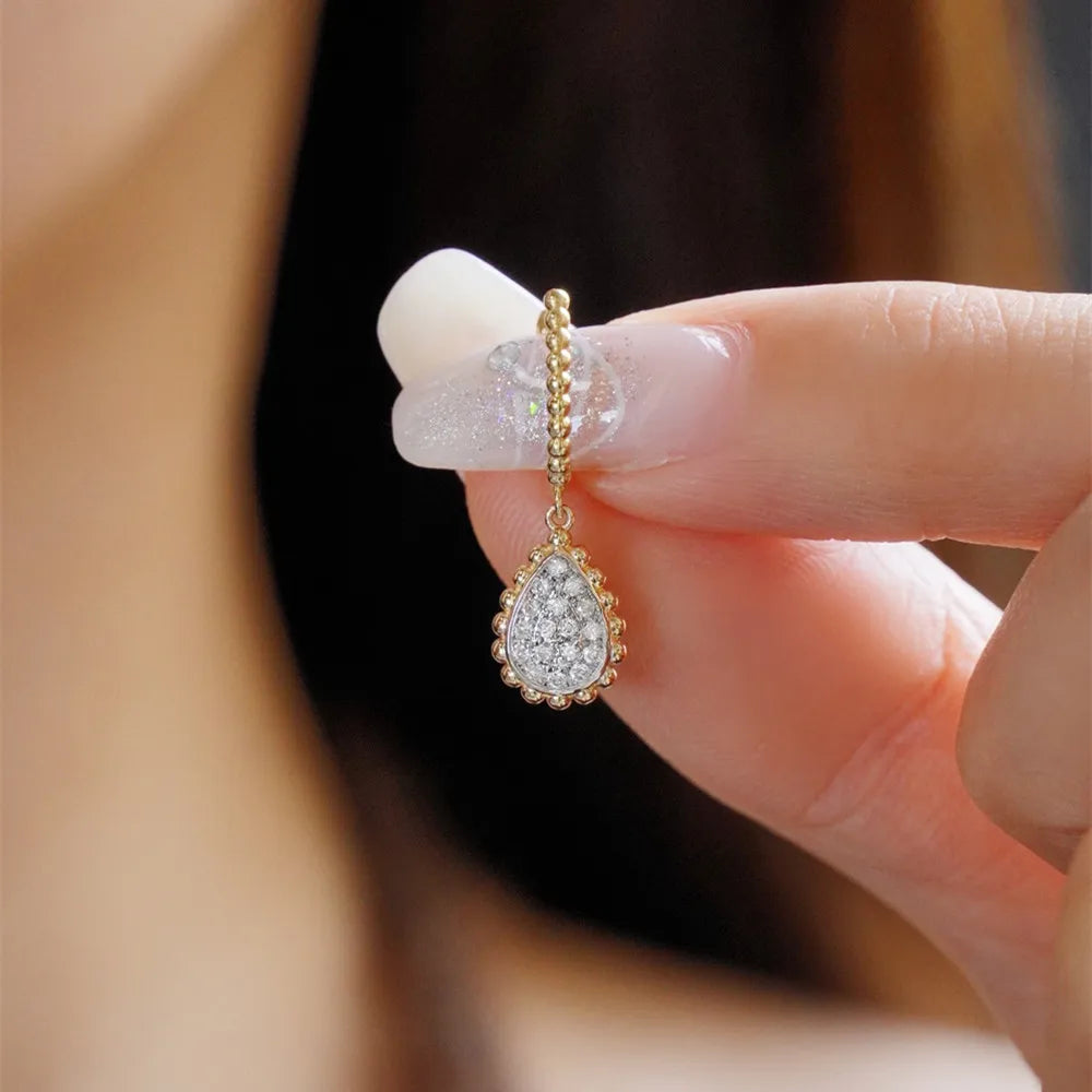 Shelly Vintage Real 18K Solid Yellow Gold AU750 Jewelry Natural Diamonds Water Drop Design Drop Earrings for Women Party Gift