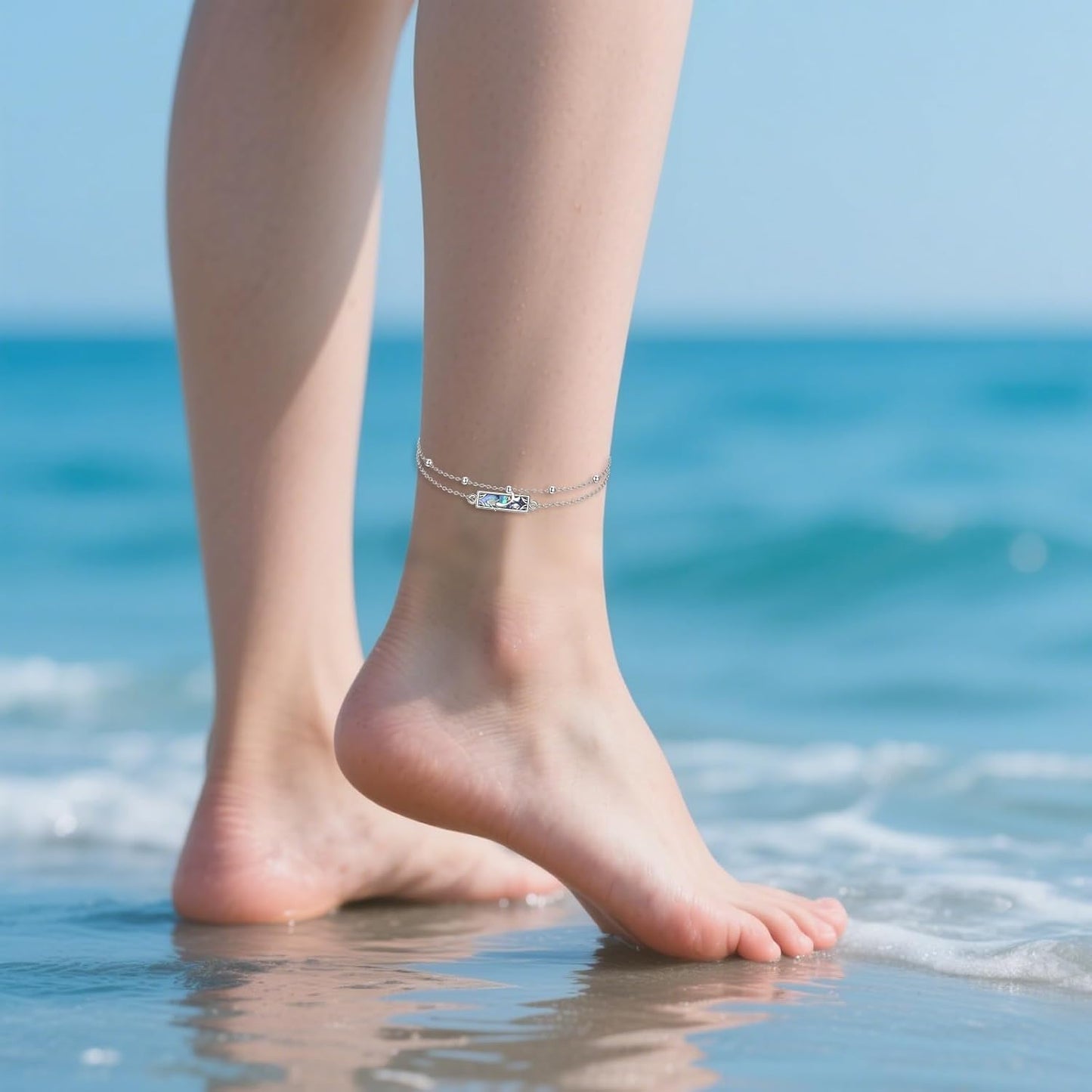 Mermaid Anklet 925 Sterling Silver Abalone Shell Ocean Jewelry Gifts for Women Mother Friends
