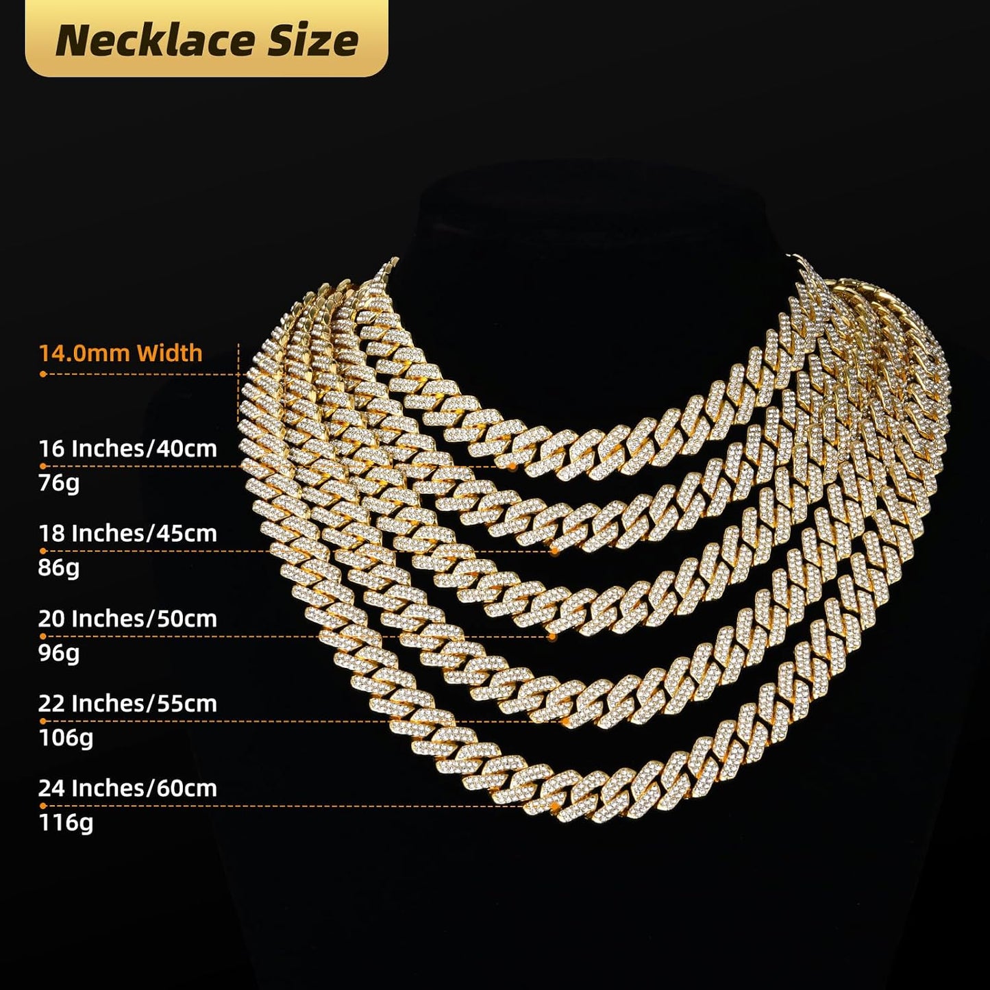 Mens Cuban Link Chain Iced Out Cuban Necklace 18K Gold & Silver Plated Chain for Men Women 14Mm Hip Hop Jewelry